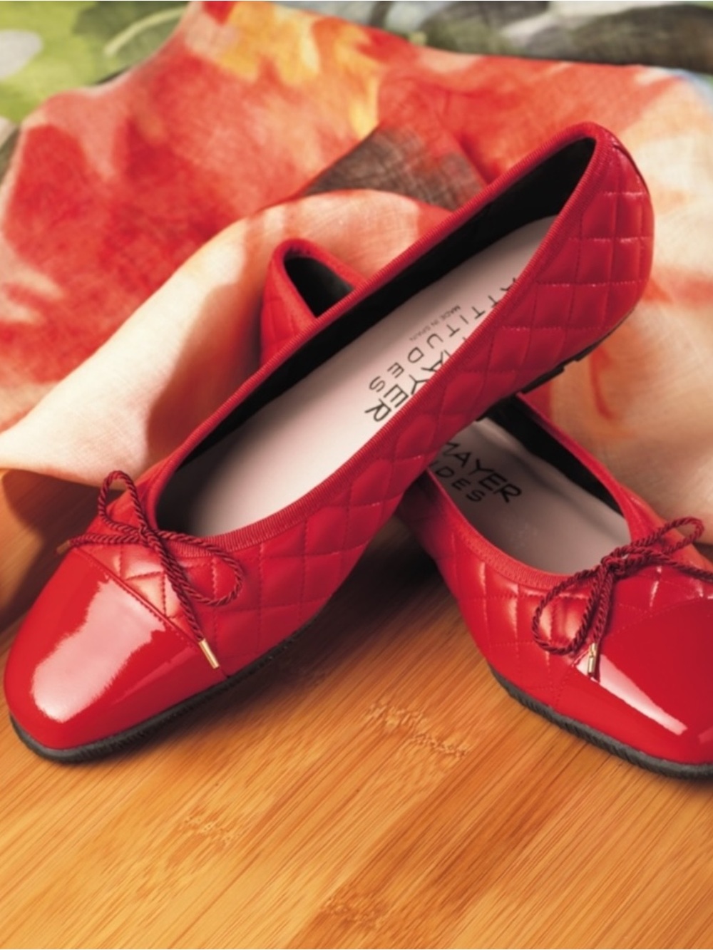 Paul Mayer Attitudes Quilted Nappa Leather Patent Cap Toe Ballet Flats Red EU 39